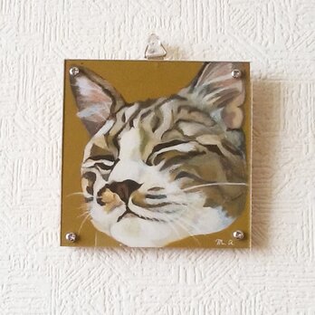 猫イラスト「マルコ目を閉じて」原画（アクリル板つき）の画像