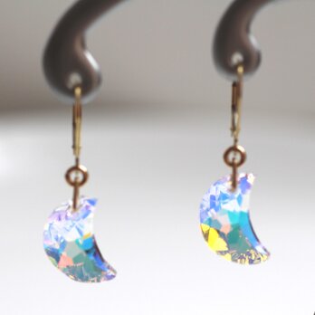 送料無料 14kgf Swarovski LeverBack Earrings（Moon）スワロフスキー 月 ピアスの画像