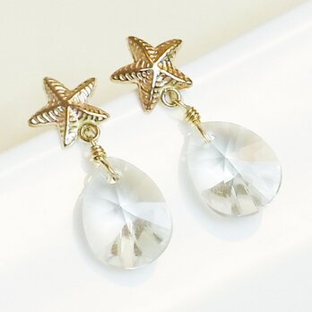 送料無料 14kgf Swarovski starfish earrings(Silver) スワロフスキー 涙 しずく ピアスの画像
