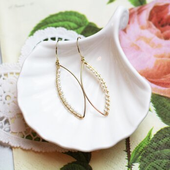 送料無料☆14kgf Marquis Hook Earrings（Freshwater pearl） 淡水パール フック ピアスの画像