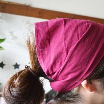 綿麻ラズベリーカラーのヘアターバンの画像