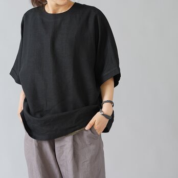【リネントップス】 風がぬける ビックサイズ Tシャツ   / ブラック t016c-bck1の画像