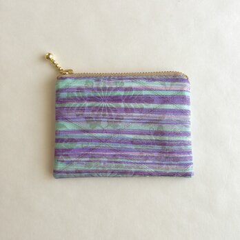 絹手染ミニポーチ（8cm×11cm 横・渋紫薄緑/紫）の画像