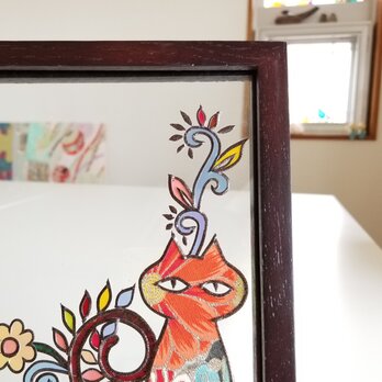 木枠＋ガラス フォトフレーム『赤猫』の画像