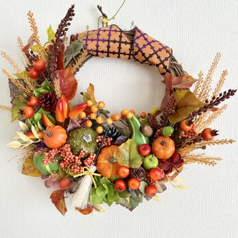 Halloween pumpkin wreath VII「受注制作」の画像