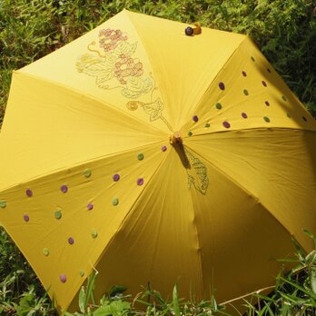 手刺繍の日傘【葡萄とカメレオン】※送料無料の画像