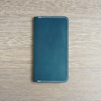 牛革 iPhoneXS/Xカバー  ヌメ革  レザーケース  手帳型  ネイビーカラーの画像