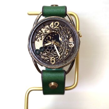 フクロウ　グリーン　手作り腕時計の画像