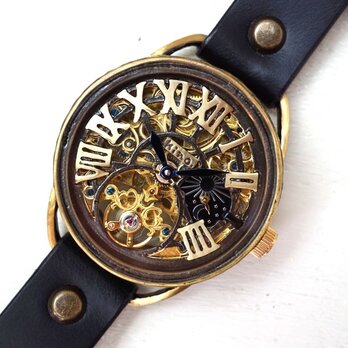 K-11　クラウン　真鍮　 スケルトン　GD/MOV　ブラック　手作り腕時計の画像