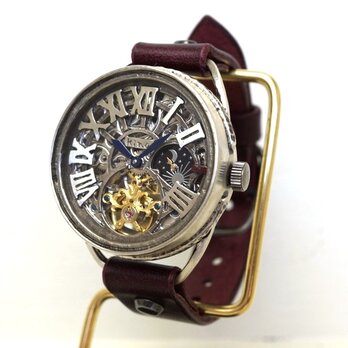 K-11　クラウン　シルバー　 スケルトン　ワインブラウン　手作り腕時計の画像