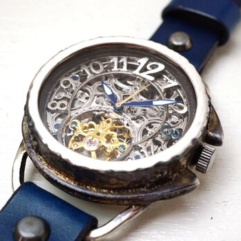 アラベスク　AT　シルバー　ブルー　手作り腕時計の画像