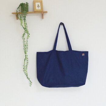 リネンの大きなトートバック(navy)