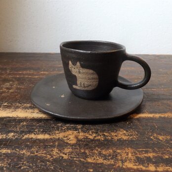 ねこカップ＆ソーサー(黒　たて）