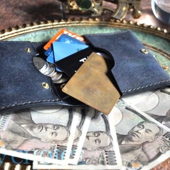 イタリアンレザー・革新のプエブロ・コンパクト２つ折り財布（ネイビー）の画像