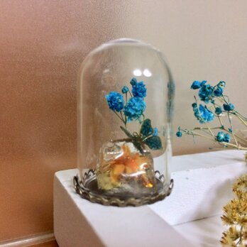 レジンガラスドームの置物（青い蝶と花）の画像