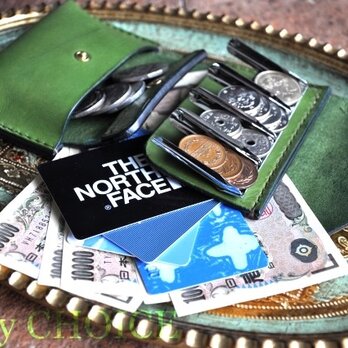 イタリアンバケッタ・エルバマット・2つ折りコインキャッチャー財布（改）（グリーンアップル）の画像