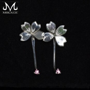 Simply Sakura Pierce with Pink Tourmaline：銀９２５とピンクトルマリンの桜ピアスの画像