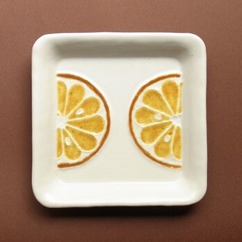 ガラス絵皿　四角　オレンジの画像