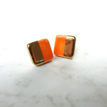 金彩square twin color ピアス/イヤリング （オレンジ）の画像