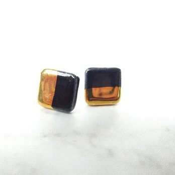 金彩square twin color ピアス /イヤリング（黒）の画像