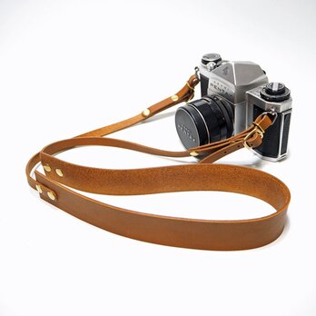 カメラストラップ シンプル 革 一眼レフ ミラーレス用 日本製オイルヌメ革使用 キャメル系ブラウンの画像
