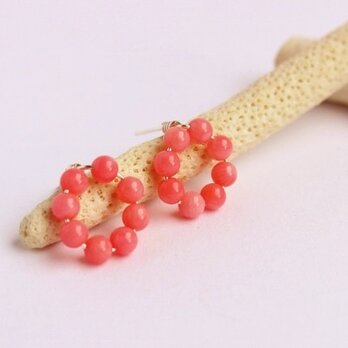 桃色サンゴ　サークル　Wire　ピアス／イヤリング