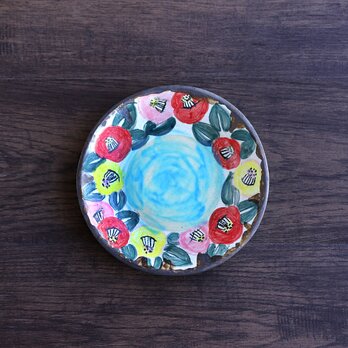 「湖畔に咲く椿」平皿の画像