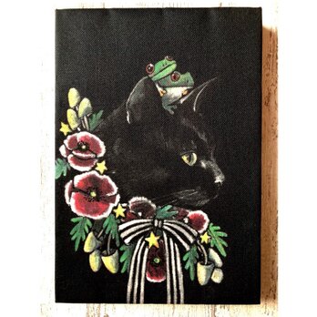 星月猫★アート「黒猫」絵画　SM 複製画　木製パネル貼り　「011」の画像