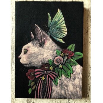 星月猫★アート「白猫」絵画　SM 複製画 　木製パネル貼り　「007」の画像