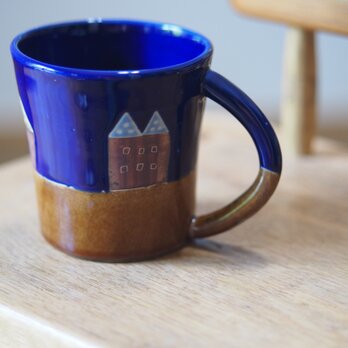 house模様のコーヒーカップ　ブルーの画像
