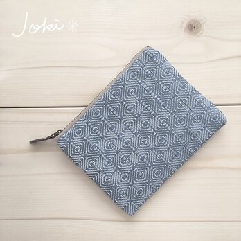 再販pouch[手織り小さめポーチ]薄ブルー×ベージュファスナーの画像