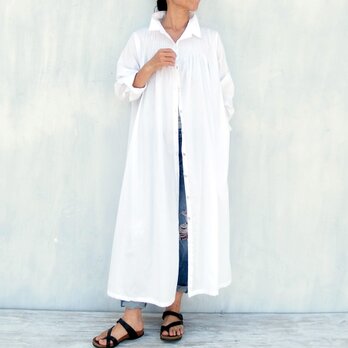 ピンタックロングシャツワンピース　ホワイト