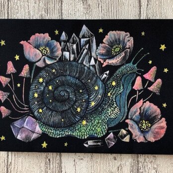 星月猫★アート「カタツムリ銀河」絵画　SM 複製画　木製パネル貼り22.7cmｘ15.8cm　厚み２㎝　「001」の画像