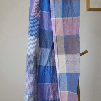 手織りラミーストールⅢ／ブルー×ピンクの画像