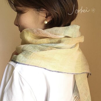 shawl[手織りリネンショール]　黄×緑の画像