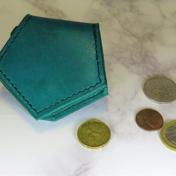 ペンタゴンコインケース　（牛本革オイルレザー　エメラルドグリーン）の画像