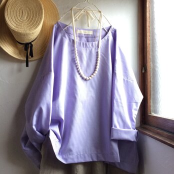 シンプルプルオーバーブラウス　コットンドビーストライプ　ラベンダー