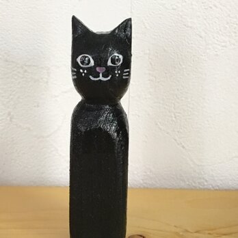 木彫り猫　 黒の画像