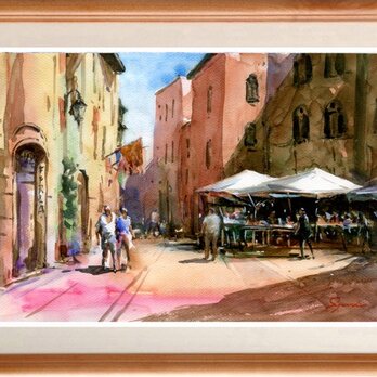 水彩画原画　サンジャミニャーノの街の画像
