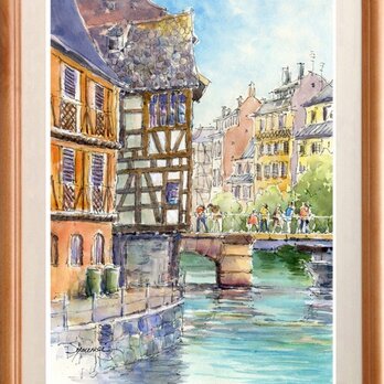 注文制作します　水彩画原画　ストラスブールの運河 ２の画像