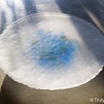 つや消しガラスの大皿 -「 HANAのおと 」● ターコイズブルー・29cmの画像