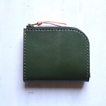 【受注生産品】L字ファスナー小さい財布 ～栃木アニリン緑×栃木ヌメ～の画像
