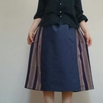 着物リメイクスカート粋な紫ブルーコットンウエストゴムの画像
