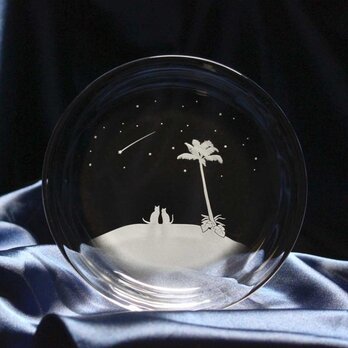 【南の島の流れ星】猫モチーフのガラス小皿 ★名入れ加工対応品（有料）の画像