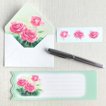 バラのミニ封筒＆メッセージカード（内模様）の画像