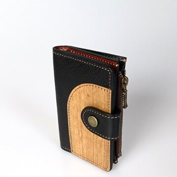 [名入可]木と革のマルチなキーケース ---小銭入、カードポケット付　[ブラック]の画像