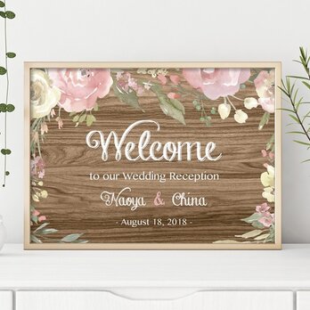 Floral wood 印刷 ウェルカムボード 花 水彩 結婚式の画像
