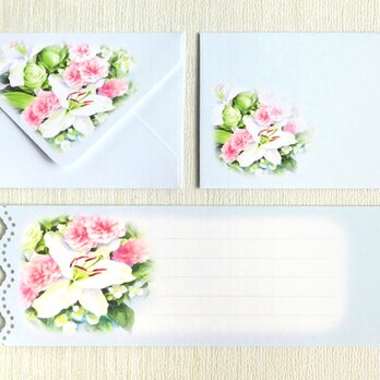 バラとカサブランカのミニ封筒＆メッセージカード（外模様）の画像