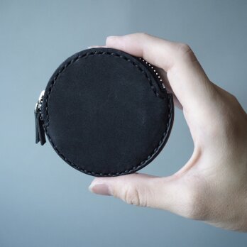 イタリアンレザーの丸コインケース　ブラックの画像