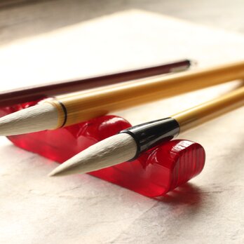 ガラス製　書道具　筆置き　筆架「とぅるんなる・茜」其の弐の画像